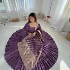 Premium Quality Roman Silk Dusty Anarkali Suit Set