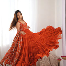 Orange Premium Designer Full Falir Anarkali Suit