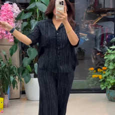 Premium Pure Viscose Natural Crepe Co-ord Set - Black