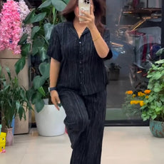 Premium Pure Viscose Natural Crepe Co-ord Set - Black