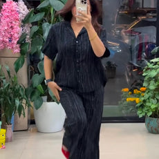 Premium Pure Viscose Natural Crepe Co-ord Set - Black
