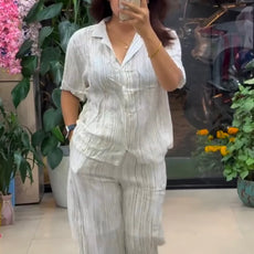 Premium Pure Viscose Natural Crepe Co-ord Set - Offwhite