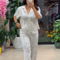 Premium Pure Viscose Natural Crepe Co-ord Set - Offwhite