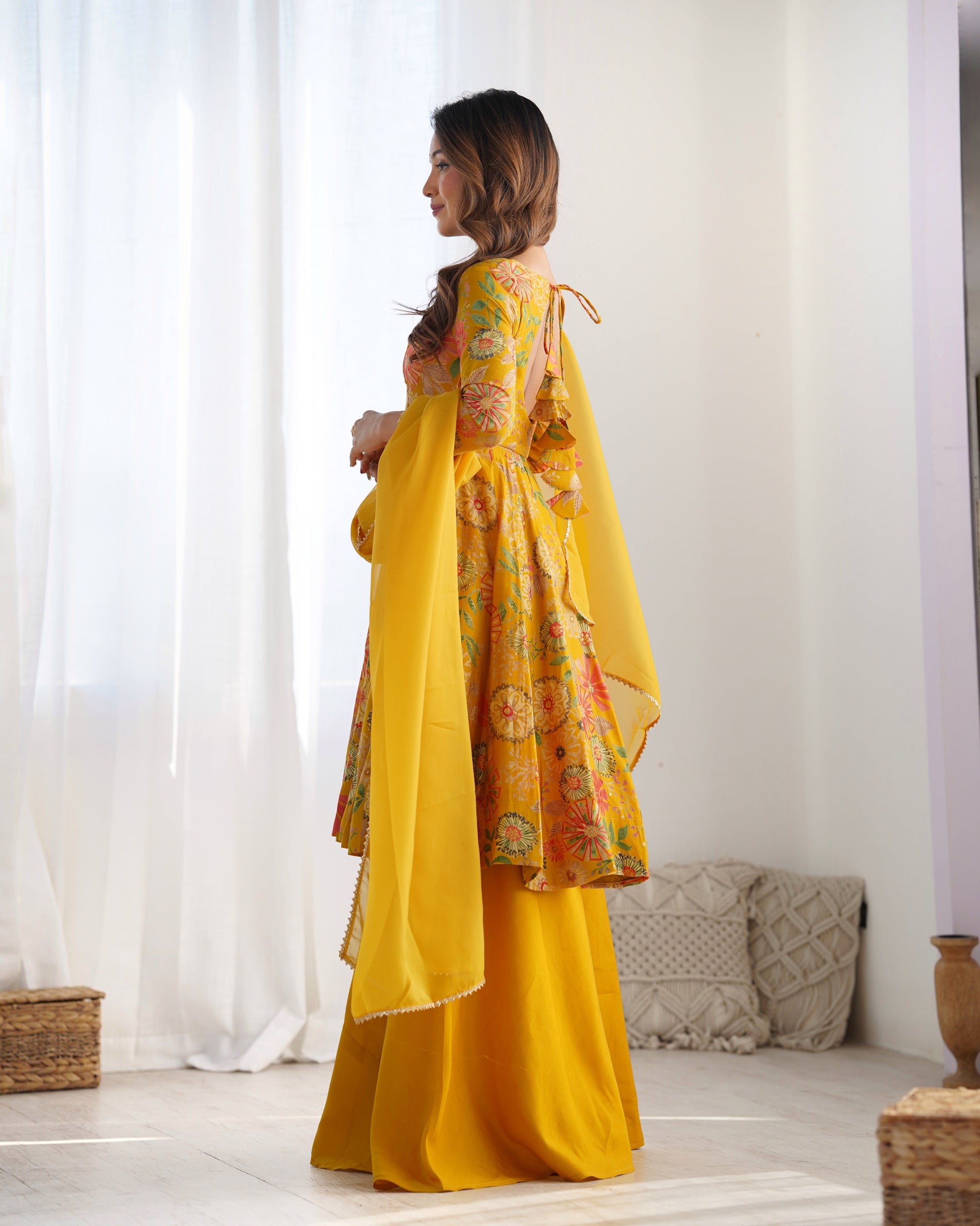 The Charm of Vibrant Traditions Yellow Top & Palazzo Suit