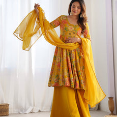 The Charm of Vibrant Traditions Yellow Top & Palazzo Suit
