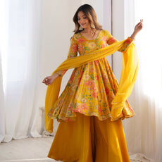 The Charm of Vibrant Traditions Yellow Top & Palazzo Suit