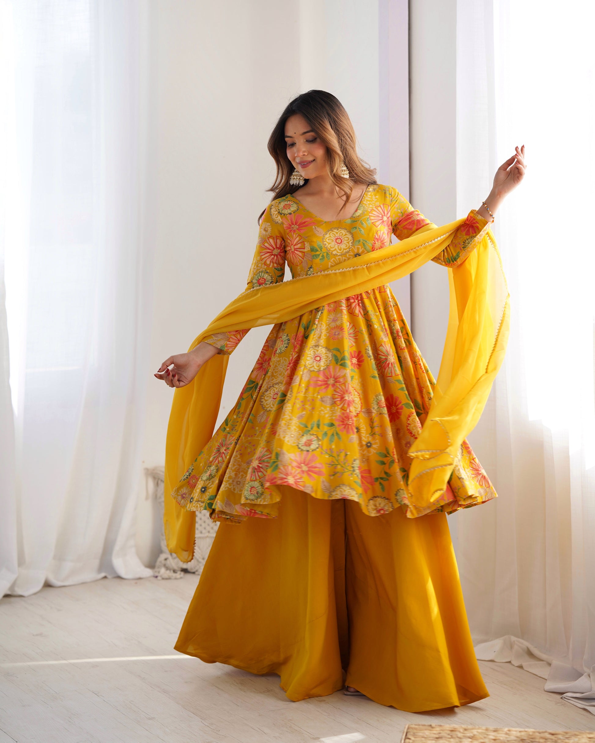 The Charm of Vibrant Traditions Yellow Top & Palazzo Suit