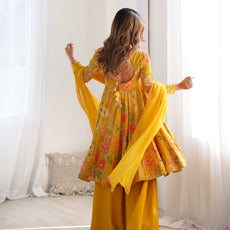 The Charm of Vibrant Traditions Yellow Top & Palazzo Suit