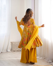 The Charm of Vibrant Traditions Yellow Top & Palazzo Suit