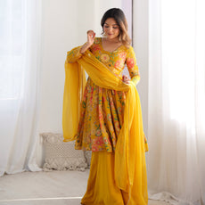 The Charm of Vibrant Traditions Yellow Top & Palazzo Suit