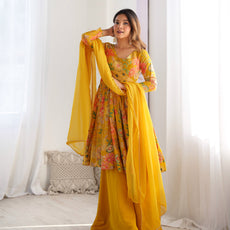 The Charm of Vibrant Traditions Yellow Top & Palazzo Suit