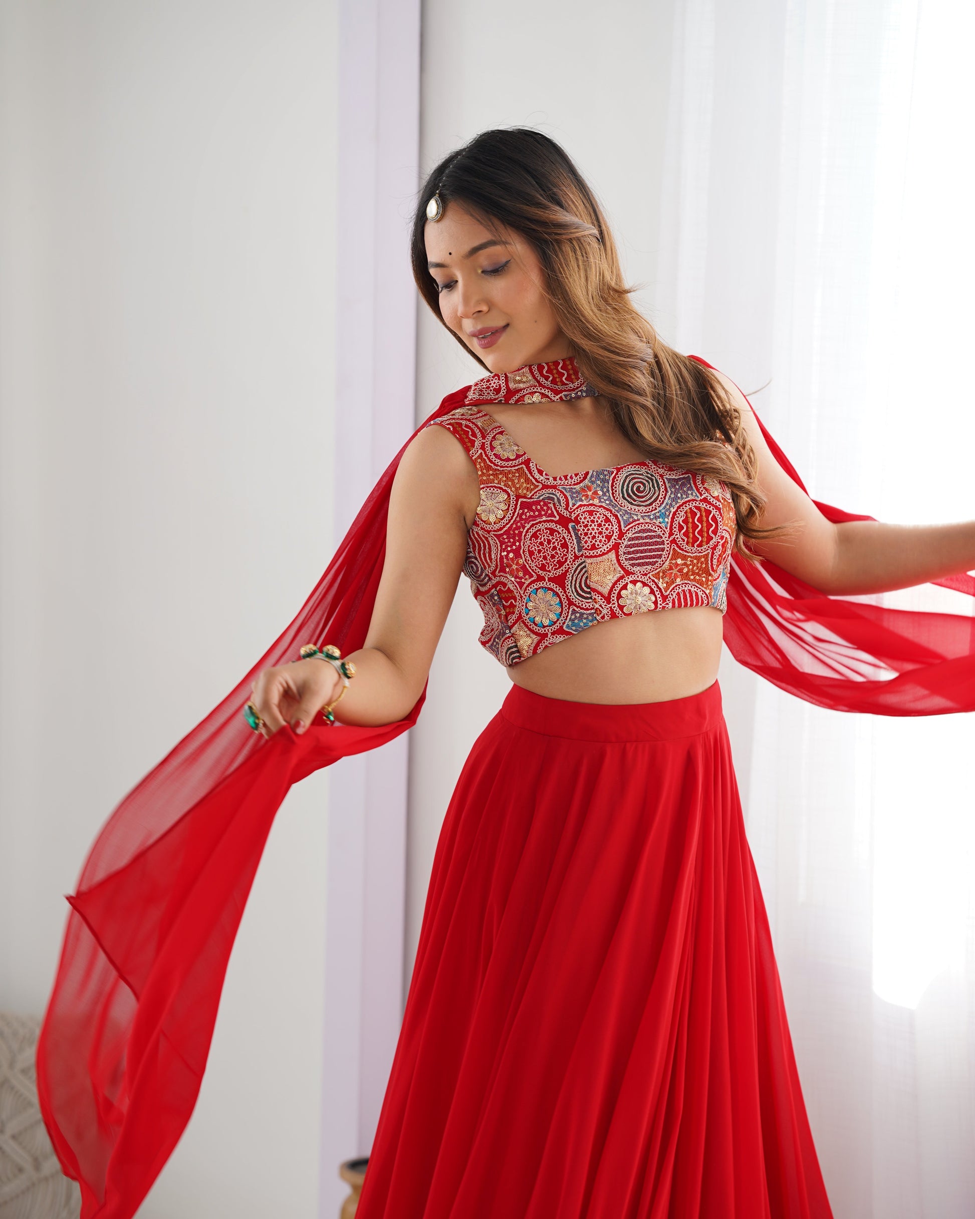 Red Designer Lehenga Choli – Fully Stitched & Ready to Wear