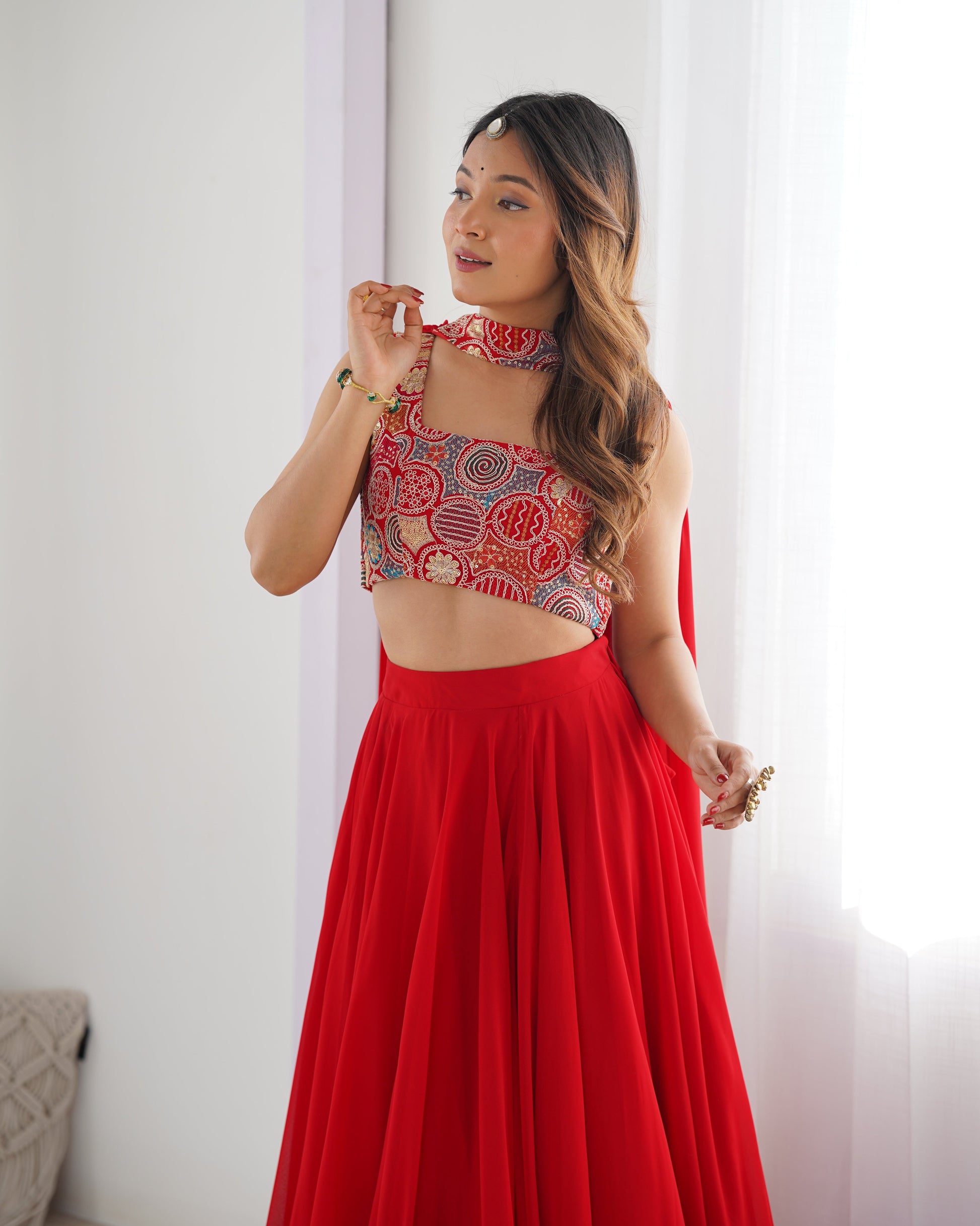 Red Designer Lehenga Choli – Fully Stitched & Ready to Wear