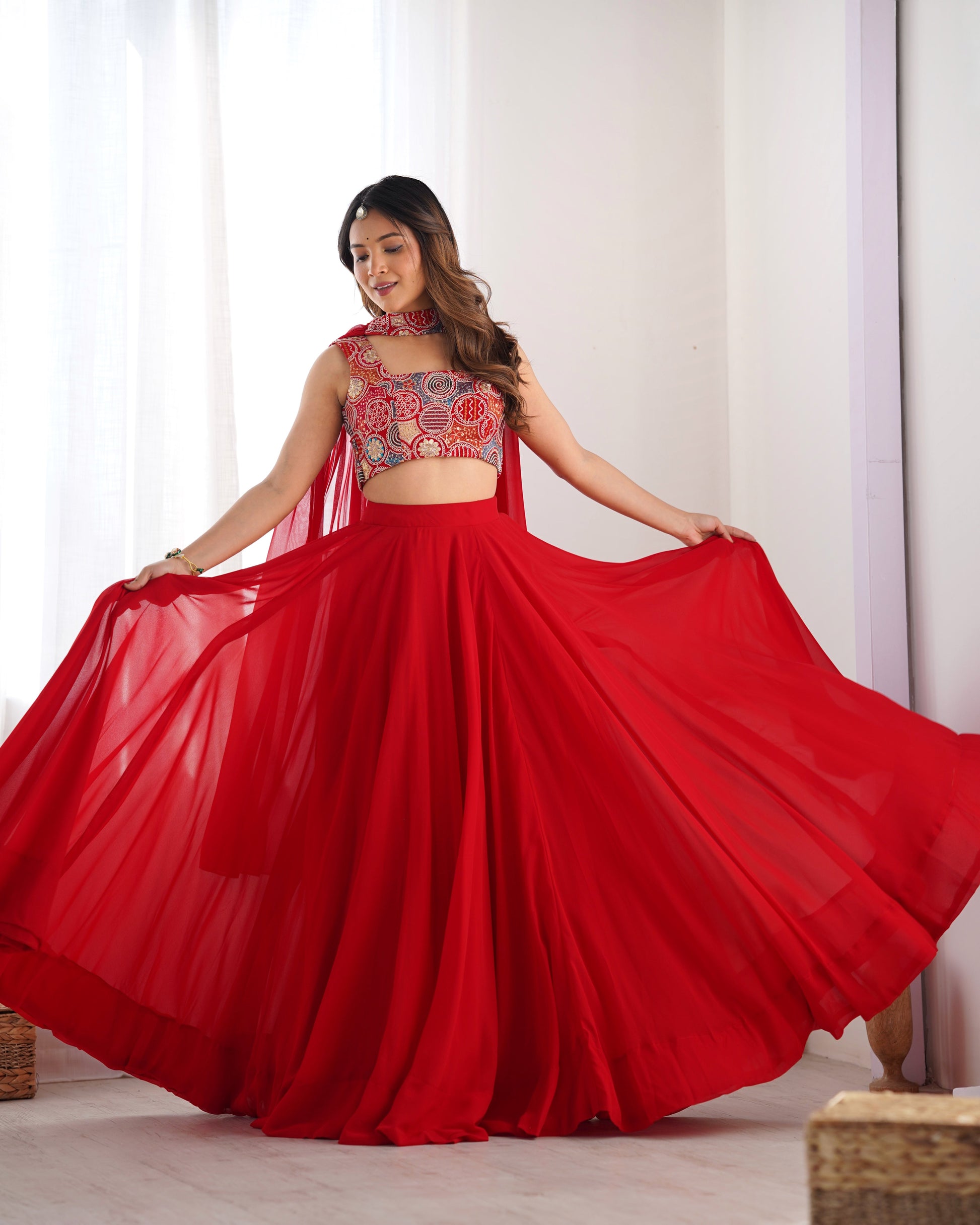 Red Designer Lehenga Choli – Fully Stitched & Ready to Wear