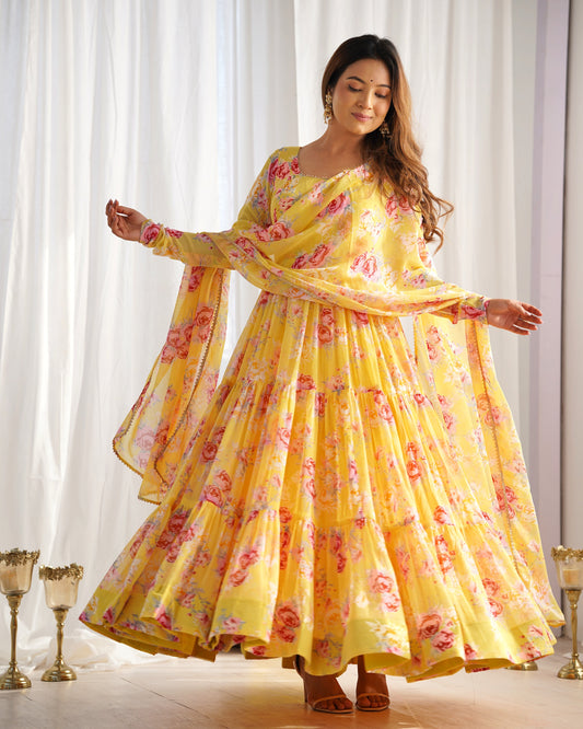 Radiate Elegance with Our Designer Floral Print Anarkali Set