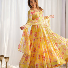 Radiate Elegance with Our Designer Floral Print Anarkali Set