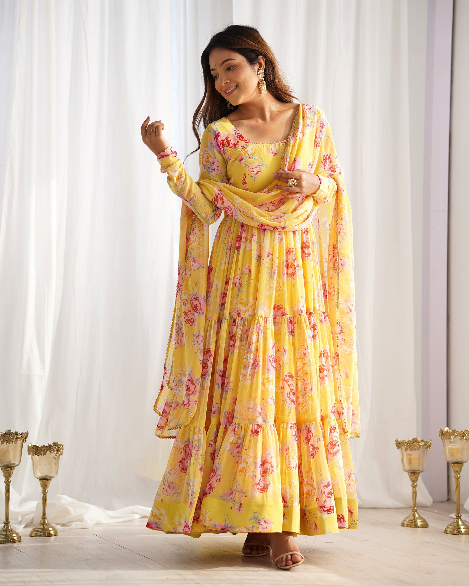 Radiate Elegance with Our Designer Floral Print Anarkali Set