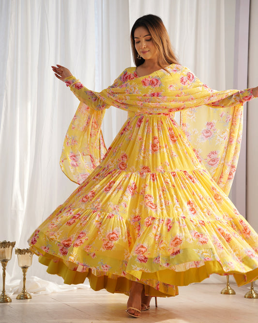 Radiate Elegance with Our Designer Floral Print Anarkali Set