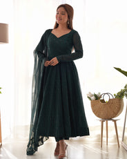 Lucknowi Elegance: Green Anarkali Suit