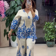 Women Stylish Blue Printed Co-ord Set