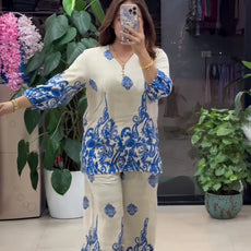 Women Stylish Blue Printed Co-ord Set