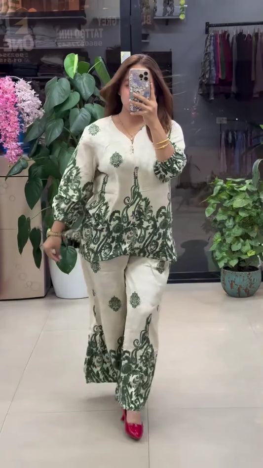 Women Stylish Green Printed Co-ord Set