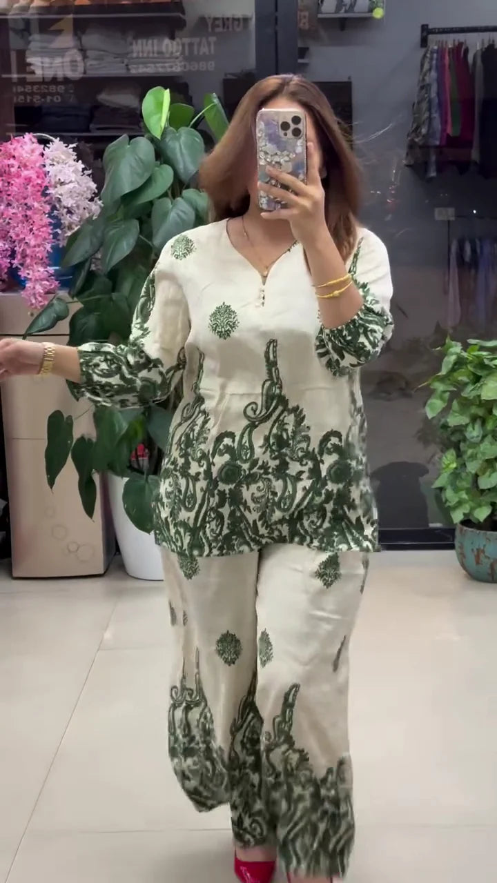 Women Stylish Green Printed Co-ord Set