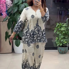 Women Stylish Navy Blue Printed Co-ord Set