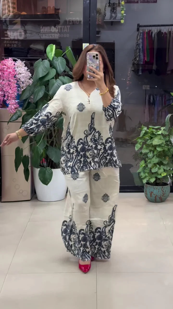 Women Stylish Navy Blue Printed Co-ord Set