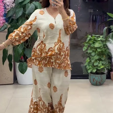 Women Stylish Orange Printed Co-ord Set