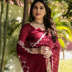 Pure Bandhej Blue Silk Saree with Zari Border