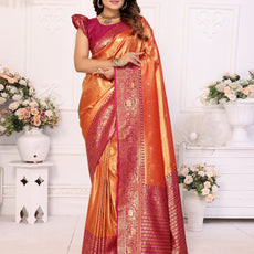 Pure Banarasi Red Tissue Silk Saree with Butti Weaving