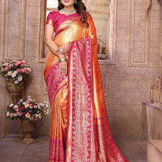 Premium Red Pure Banarasi Tissue Silk Saree with All-Over Weaving Butties