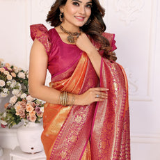 Pure Banarasi Red Tissue Silk Saree with Butti Weaving