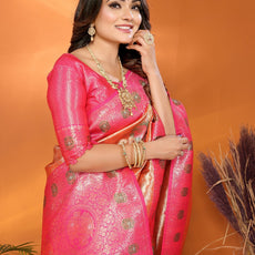 Pure Banarasi Beige & Pink Tissue Silk Saree with Paithani Border & Pallu