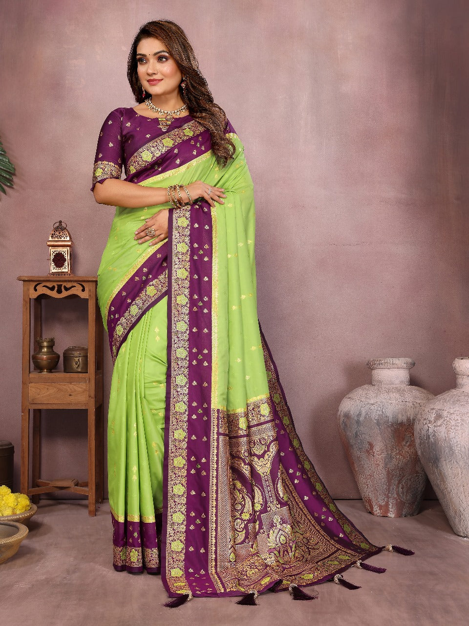 Pure Handloom Kalamkari Grey & Red Silk Saree with Zari Woven Border & Pallu