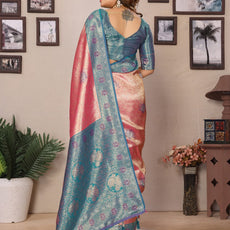 Pure Banarasi Beige & Pink Tissue Silk Saree with Paithani Border & Pallu