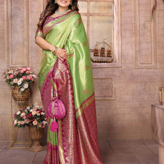 Premium Red Pure Banarasi Tissue Silk Saree with All-Over Weaving Butties