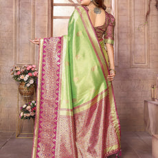 Premium Red Pure Banarasi Tissue Silk Saree with All-Over Weaving Butties