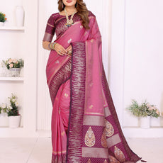 Premium Pink South Soft Silk Saree with Rich Zari Weaving Border & Heavy Pallu