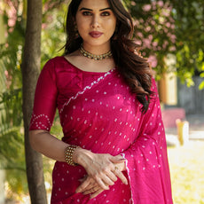 Pure Bandhej Blue Silk Saree with Zari Border