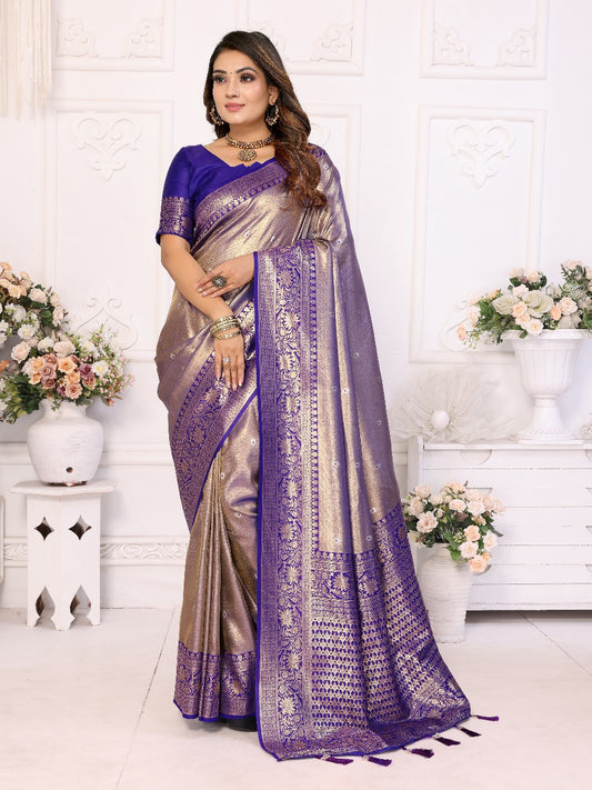 Pure Banarasi Purple Tissue Silk Saree with Butti Weaving