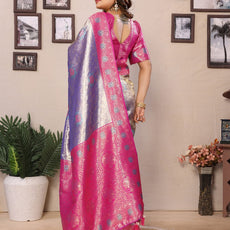 Pure Banarasi Beige & Pink Tissue Silk Saree with Paithani Border & Pallu