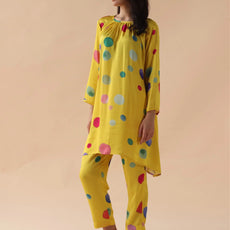 Yellow Satin Silk Co-ord set