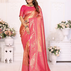 Pure Banarasi Red Tissue Silk Saree with Butti Weaving