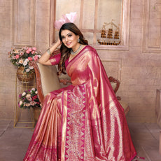 Premium Red Pure Banarasi Tissue Silk Saree with All-Over Weaving Butties