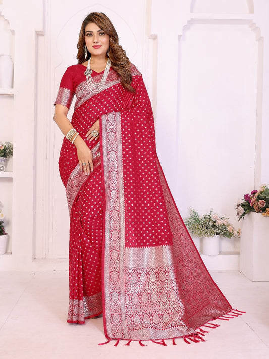 Soft & Lightweight Red Georgette Silk Saree with Rich Zari Weaving