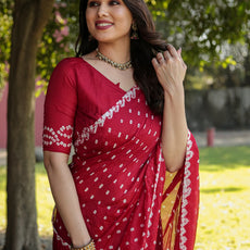 Pure Bandhej Blue Silk Saree with Zari Border