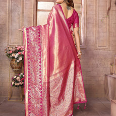 Premium Red Pure Banarasi Tissue Silk Saree with All-Over Weaving Butties