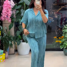 Premium Pure Viscose Natural Crepe Co-ord Set - Seafoam Teal